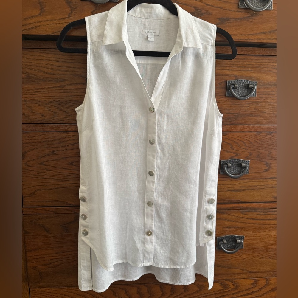J Jill Sleeveless Button-Front White Linen Top- Size S - Picture 4 of 12